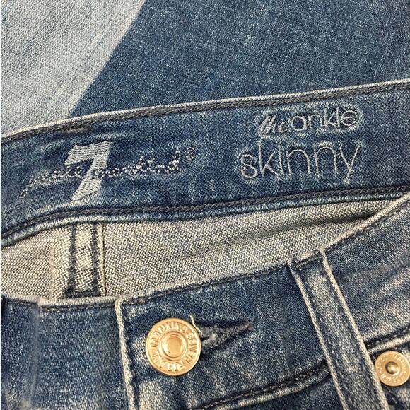 7 For All Mankind The Ankle Skinny Jeans Size 25 (1) Two-Tone Blue Studded - Picture 4 of 5